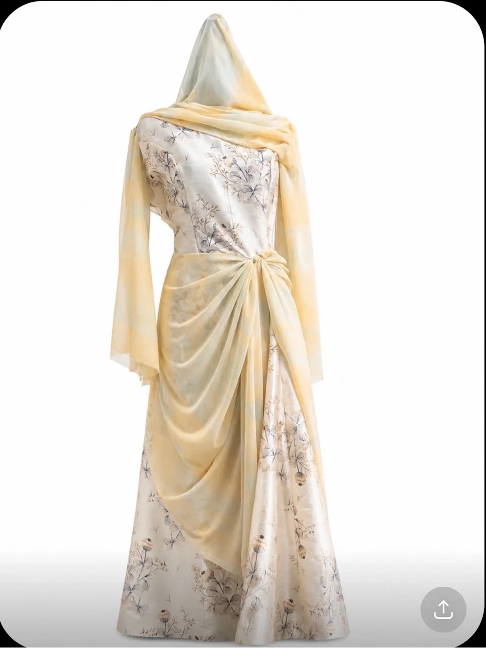 Elegant Floral Ivory and Pale Yellow Draped
Custom Made
Full length 162cm - Picture 1 of 4